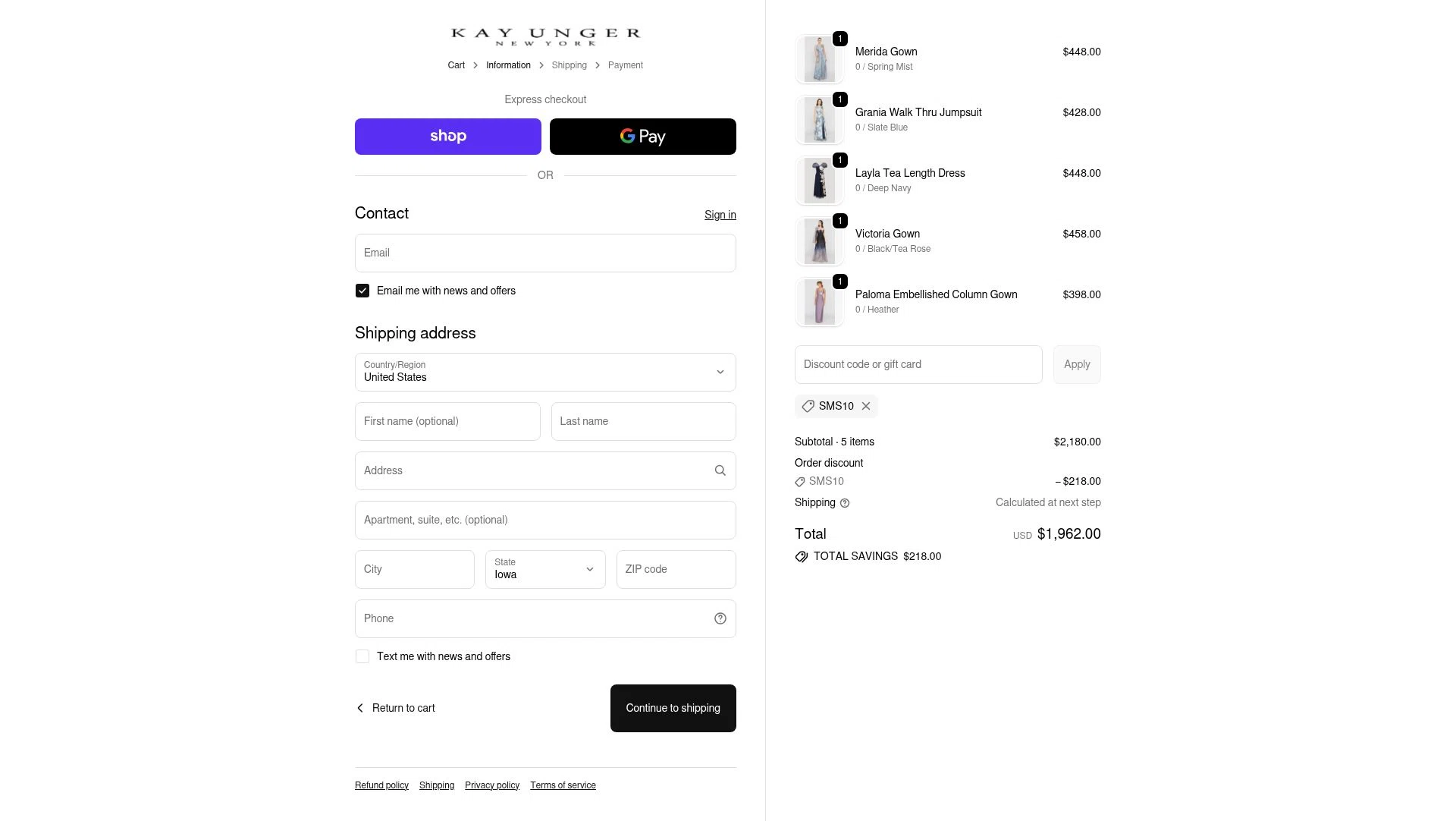 Kay Unger checkout page showing Kay Unger discount code box | Screenshot taken by SimplyCodes community member on Jan 8, 2026