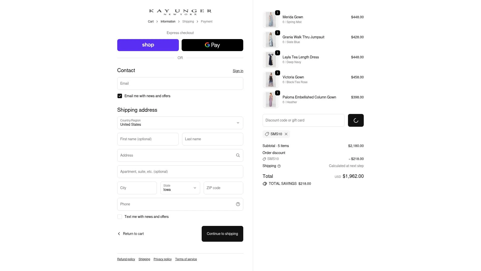 Kay Unger checkout page showing Kay Unger discount code box | Screenshot taken by SimplyCodes community member on Feb 1, 2026