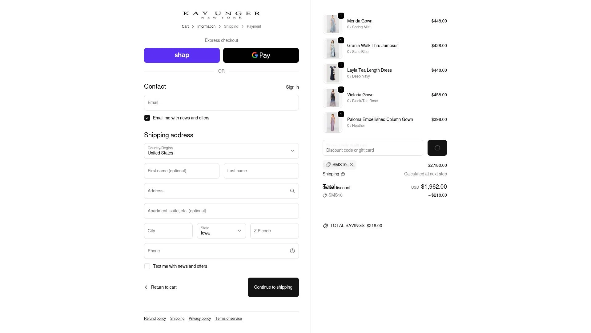 Kay Unger checkout page showing Kay Unger discount code box | Screenshot taken by SimplyCodes community member on Jan 27, 2026