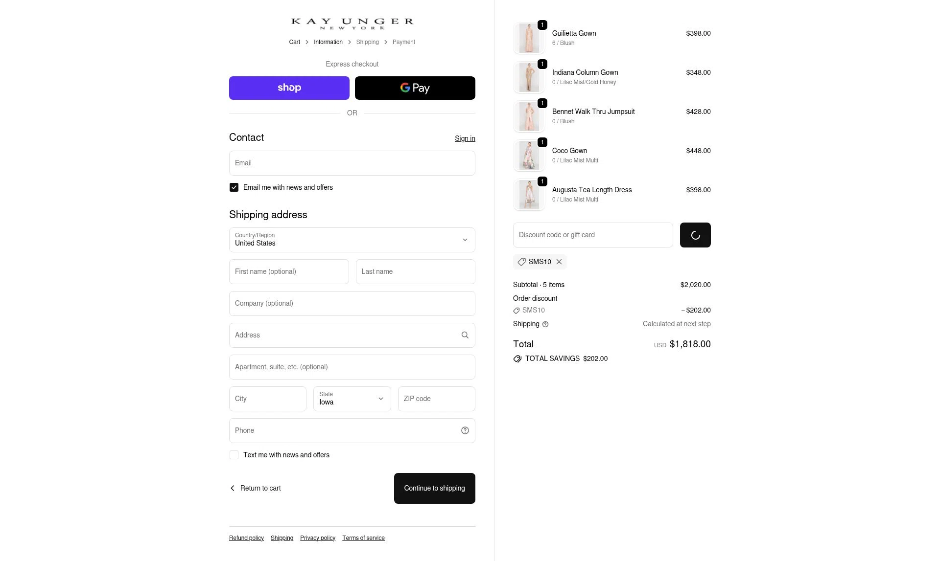 Kay Unger checkout page showing Kay Unger discount code box | Screenshot taken by SimplyCodes community member on Feb 14, 2026