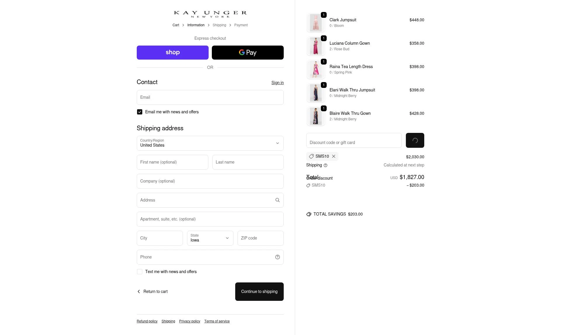 Kay Unger checkout page showing Kay Unger discount code box | Screenshot taken by SimplyCodes community member on Feb 18, 2026