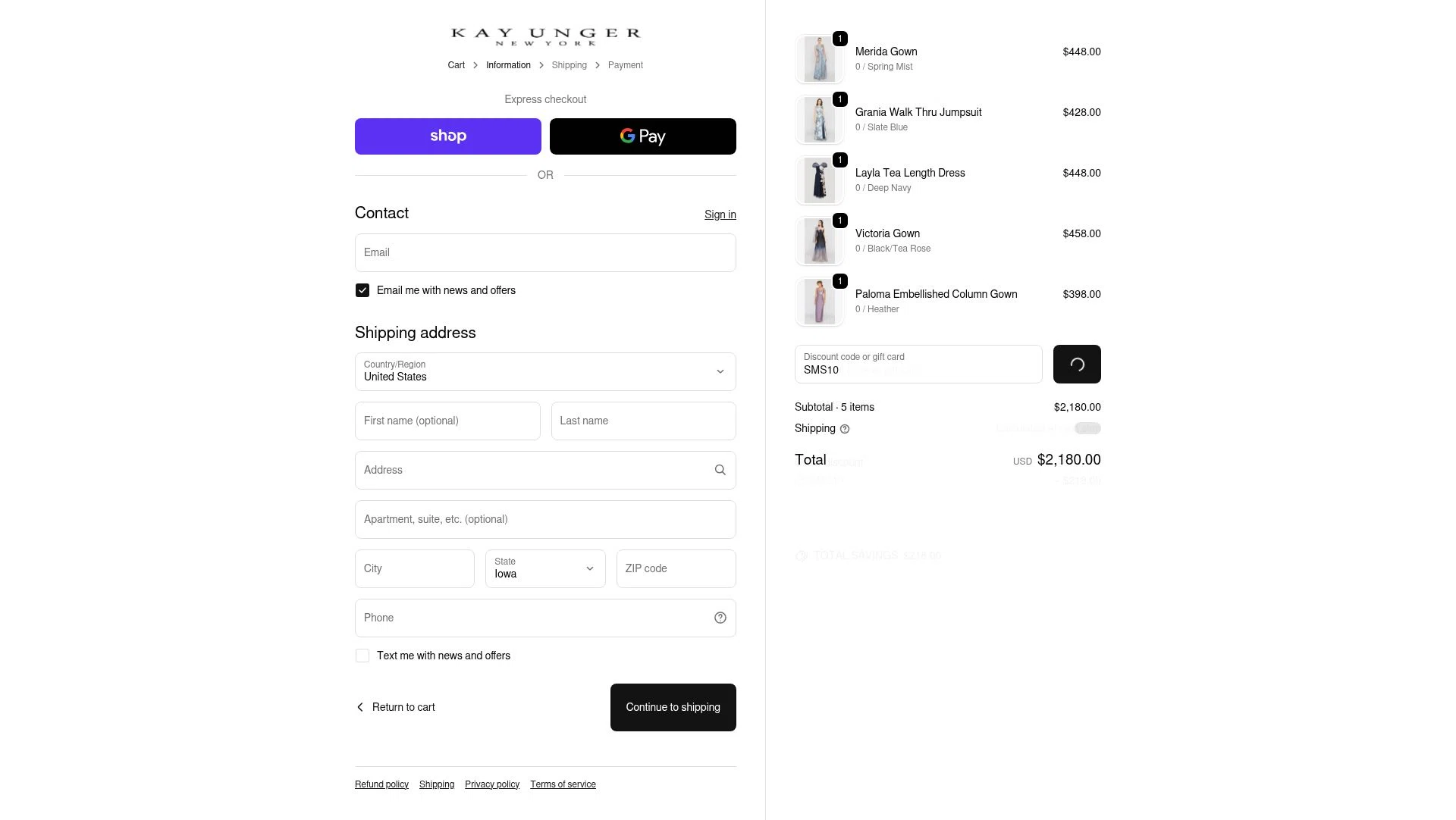 Kay Unger checkout page showing Kay Unger discount code box | Screenshot taken by SimplyCodes community member on Jan 13, 2026