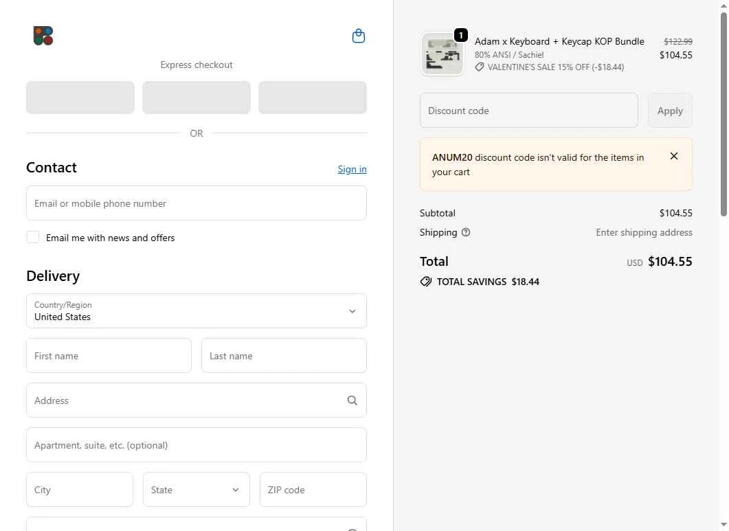 KBDcraft checkout page showing KBDcraft discount code box | Screenshot taken by SimplyCodes community member on Feb 4, 2026