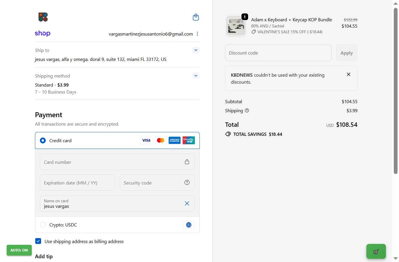 KBDcraft checkout page showing KBDcraft discount code box | Screenshot taken by SimplyCodes community member on Feb 6, 2026