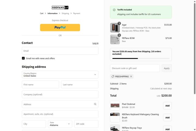 KBDfans checkout page showing KBDfans discount code box | Screenshot taken by SimplyCodes community member on Sep 1, 2025