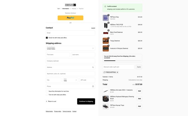 KBDfans checkout page showing KBDfans discount code box | Screenshot taken by SimplyCodes community member on Sep 1, 2025