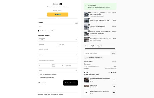 KBDfans checkout page showing KBDfans discount code box | Screenshot taken by SimplyCodes community member on Aug 28, 2025