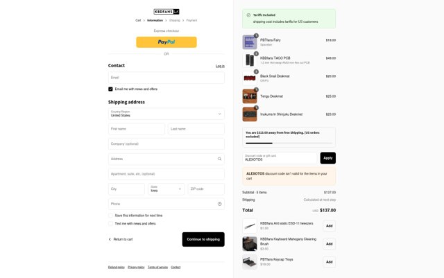 KBDfans checkout page showing KBDfans discount code box | Screenshot taken by SimplyCodes community member on Sep 1, 2025