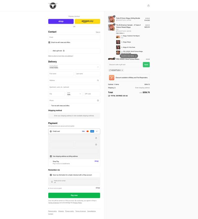 KC Cattle Company checkout page showing KC Cattle Company discount code box | Screenshot taken by SimplyCodes community member on Sep 12, 2025
