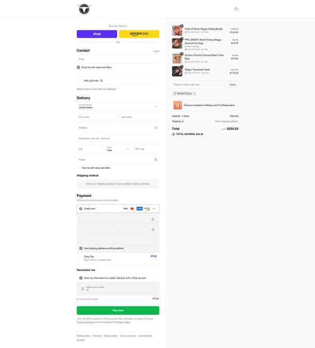 KC Cattle Company checkout page showing KC Cattle Company discount code box | Screenshot taken by SimplyCodes community member on Sep 4, 2025