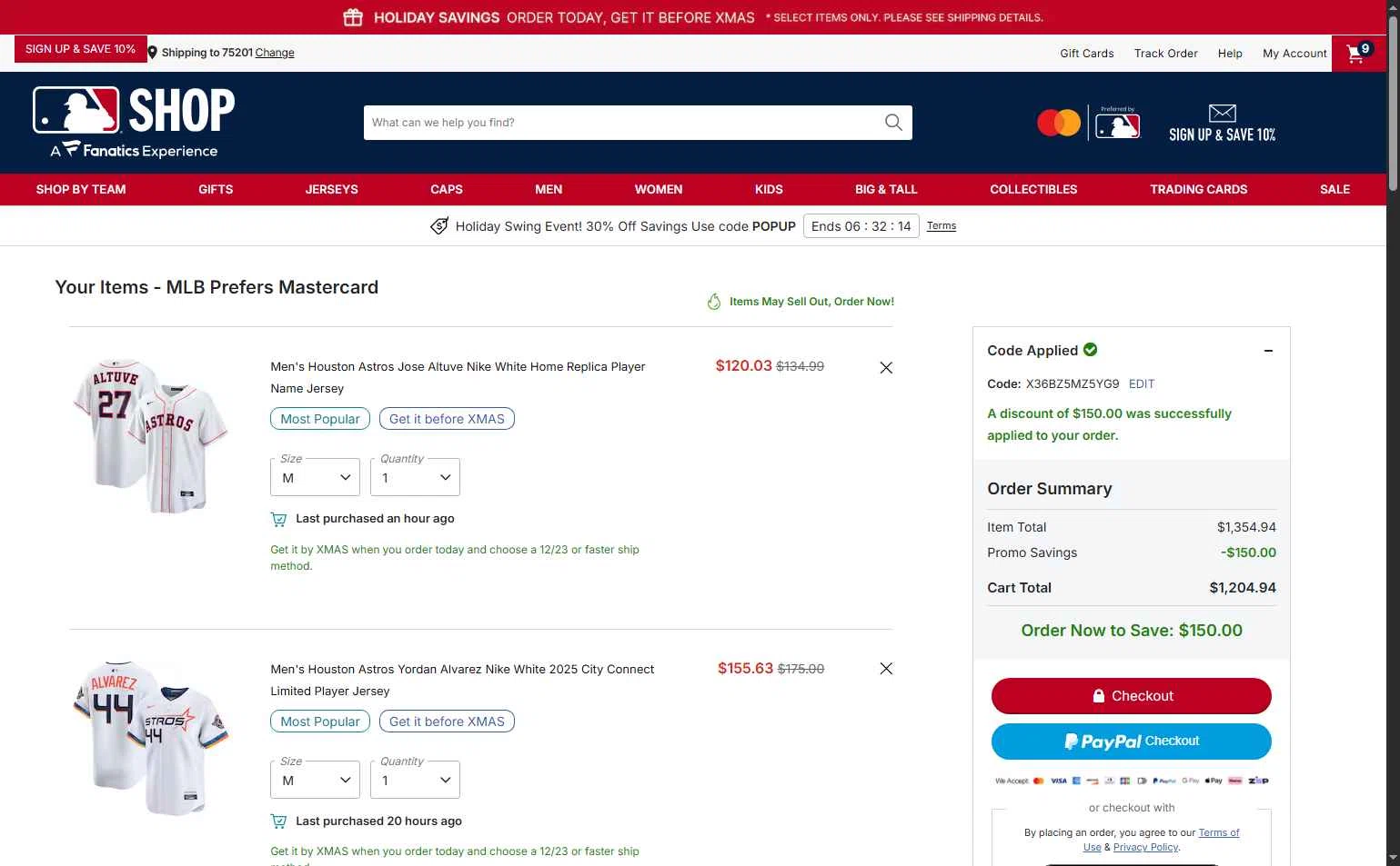 Kansas City Royals checkout page showing Kansas City Royals coupon code box | Screenshot taken by SimplyCodes community member on Dec 18, 2025