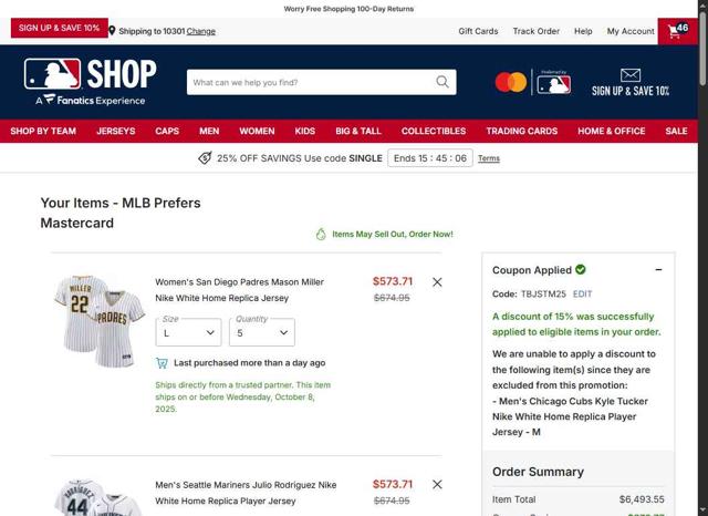 Kansas City Royals checkout page showing Kansas City Royals coupon code box | Screenshot taken by SimplyCodes community member on Sep 10, 2025