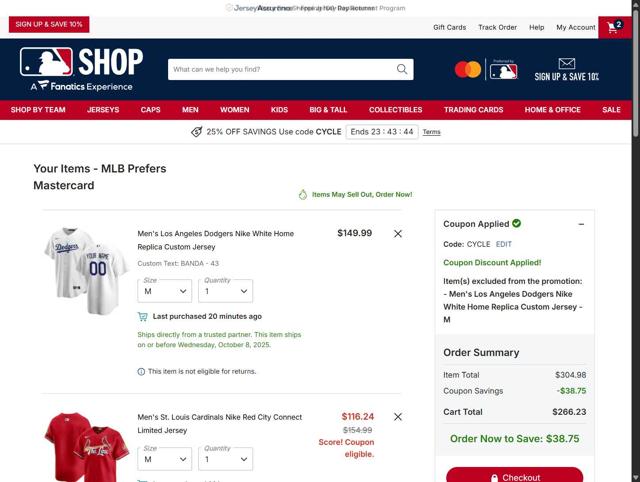 Kansas City Royals checkout page showing Kansas City Royals coupon code box | Screenshot taken by SimplyCodes community member on Sep 10, 2025