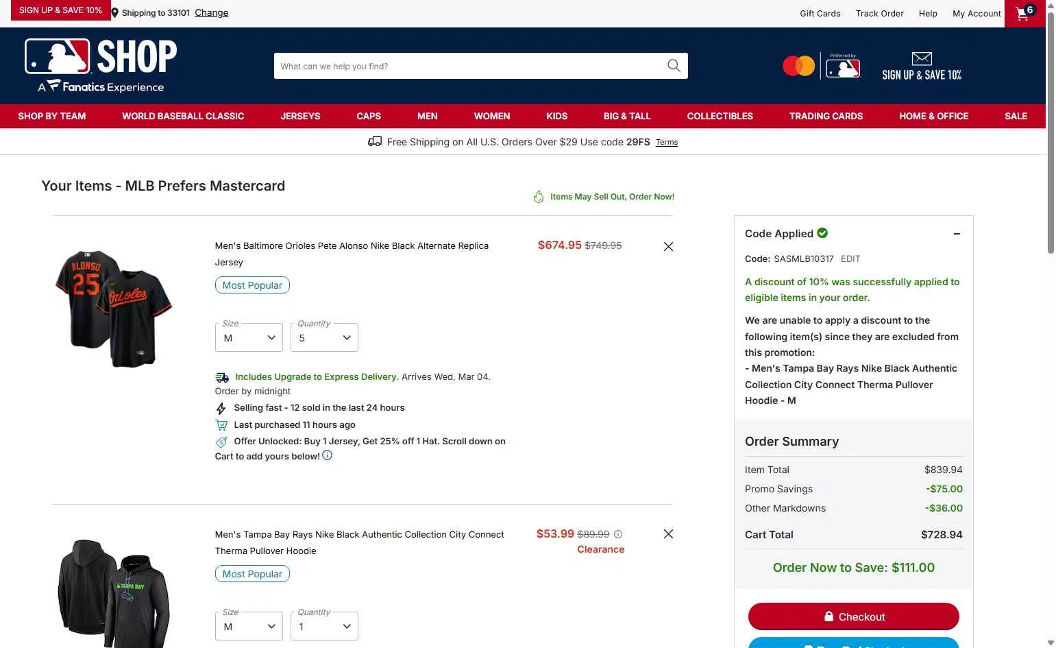 Kansas City Royals checkout page showing Kansas City Royals coupon code box | Screenshot taken by SimplyCodes community member on Feb 22, 2026