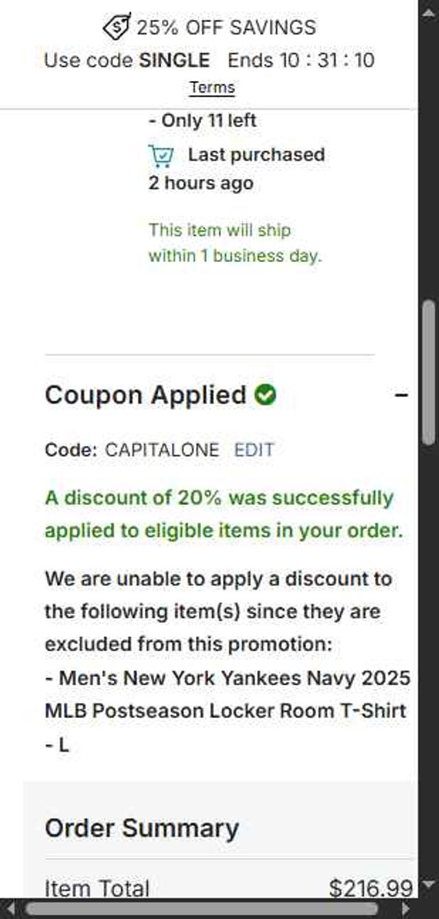 Kansas City Royals checkout page showing Kansas City Royals coupon code box | Screenshot taken by SimplyCodes community member on Sep 29, 2025