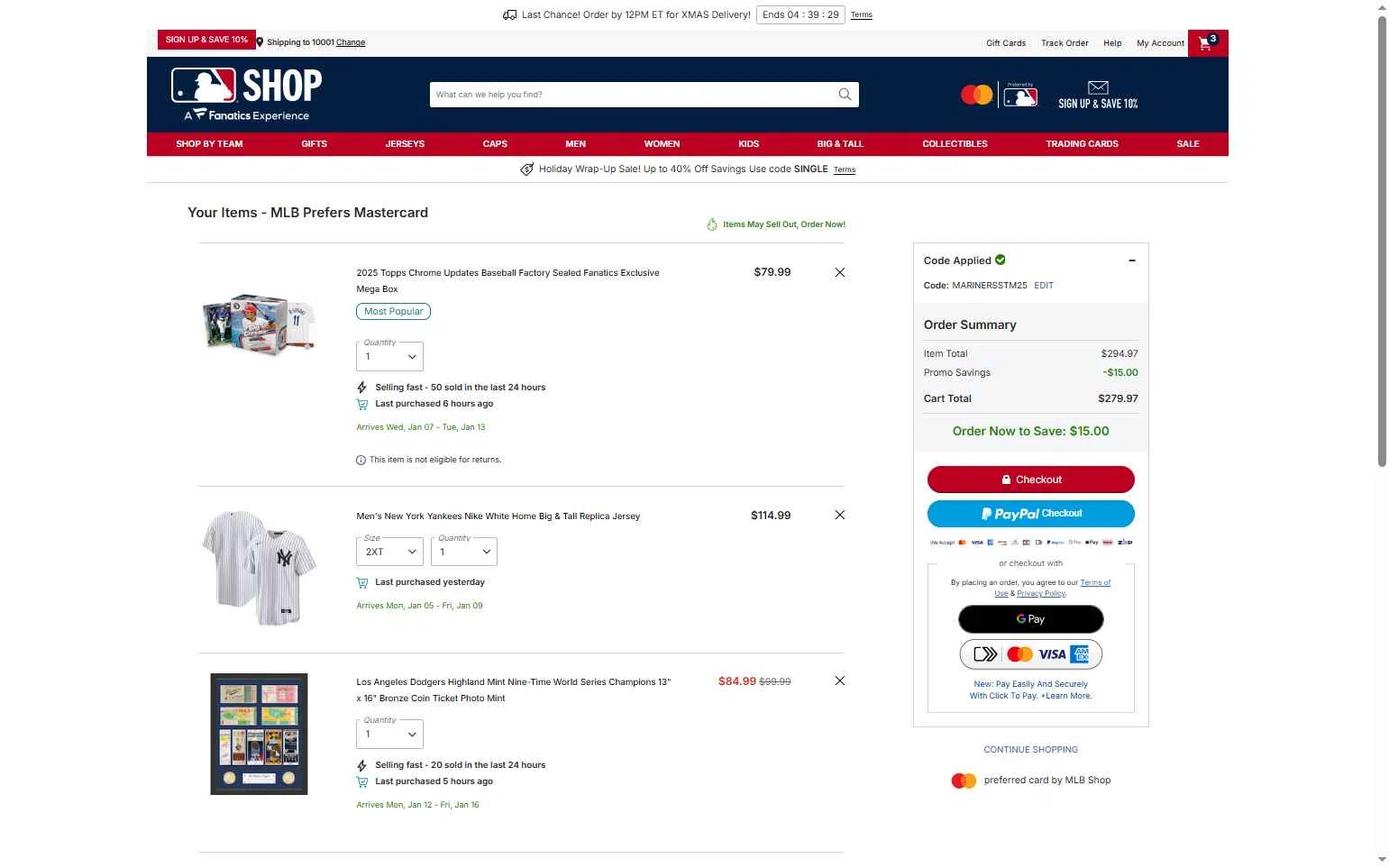 Kansas City Royals checkout page showing Kansas City Royals coupon code box | Screenshot taken by SimplyCodes community member on Dec 22, 2025