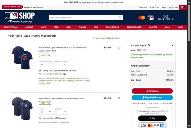 Kansas City Royals checkout page showing Kansas City Royals coupon code box | Screenshot taken by SimplyCodes community member on Oct 1, 2025