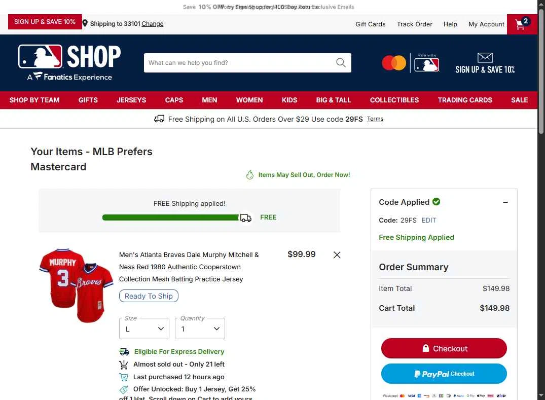Kansas City Royals checkout page showing Kansas City Royals coupon code box | Screenshot taken by SimplyCodes community member on Jan 1, 2026