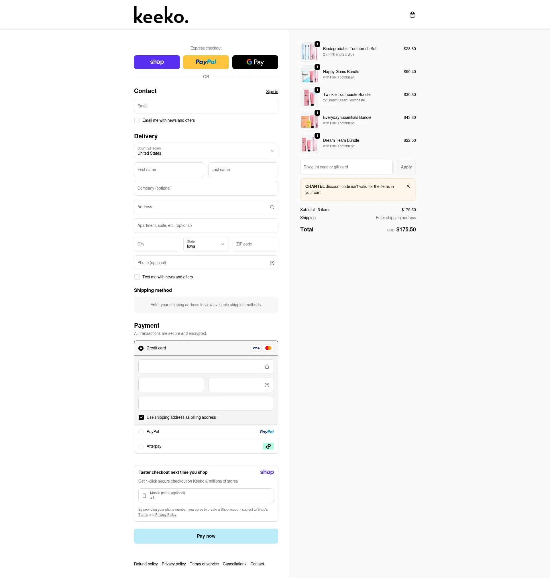 Keeko Oral Care checkout page showing Keeko Oral Care promo code box | Screenshot taken by SimplyCodes community member on Jan 9, 2026