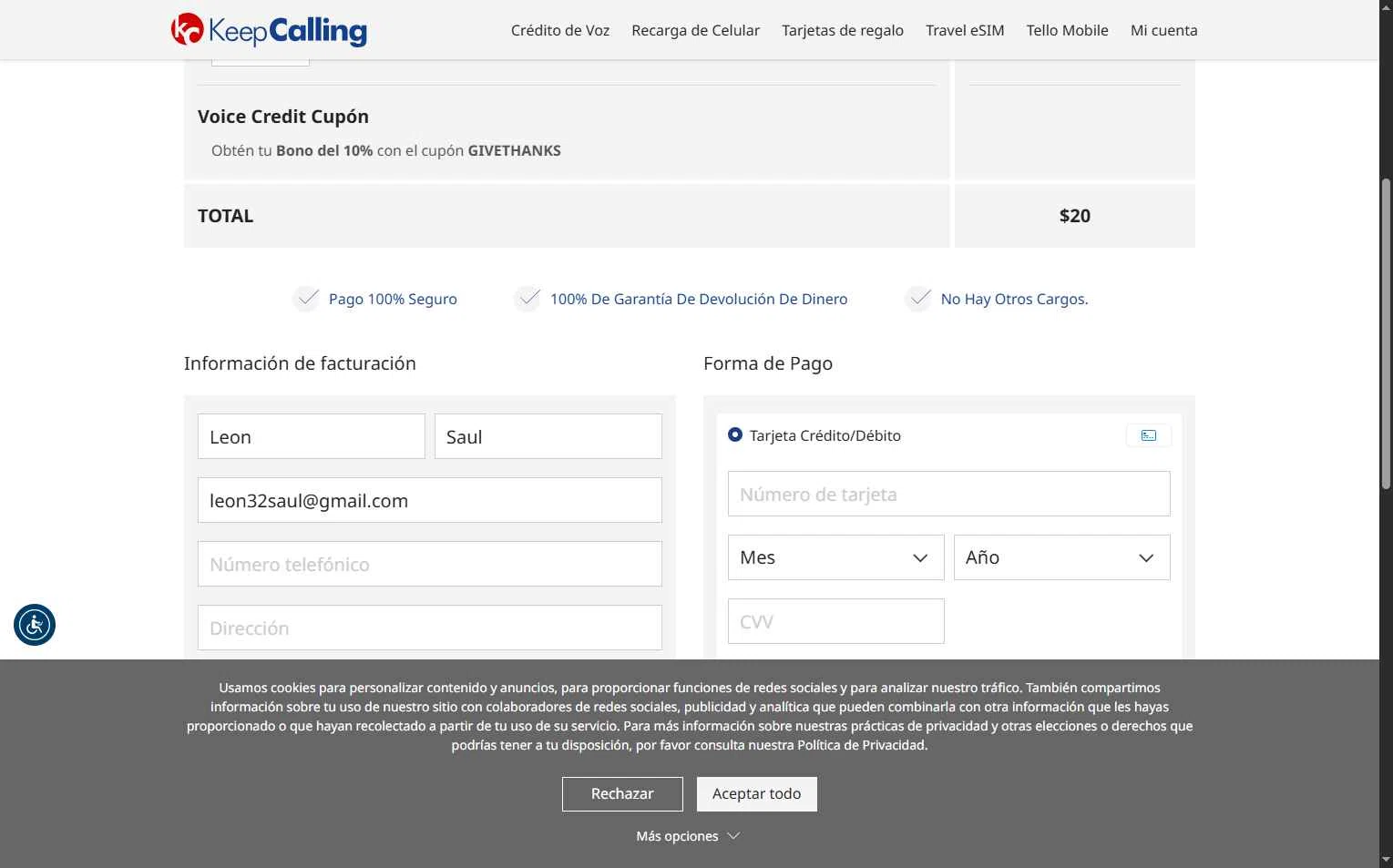 KeepCalling checkout page showing KeepCalling coupon code box | Screenshot taken by SimplyCodes community member on Nov 27, 2025