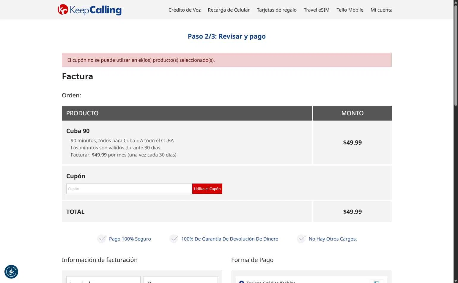 KeepCalling checkout page showing KeepCalling coupon code box | Screenshot taken by SimplyCodes community member on Dec 9, 2025