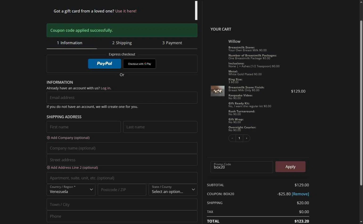 KeepsakeMom checkout page showing KeepsakeMom promo code box | Screenshot taken by SimplyCodes community member on Dec 28, 2025