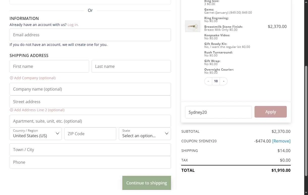 KeepsakeMom checkout page showing KeepsakeMom promo code box | Screenshot taken by SimplyCodes community member on May 6, 2025