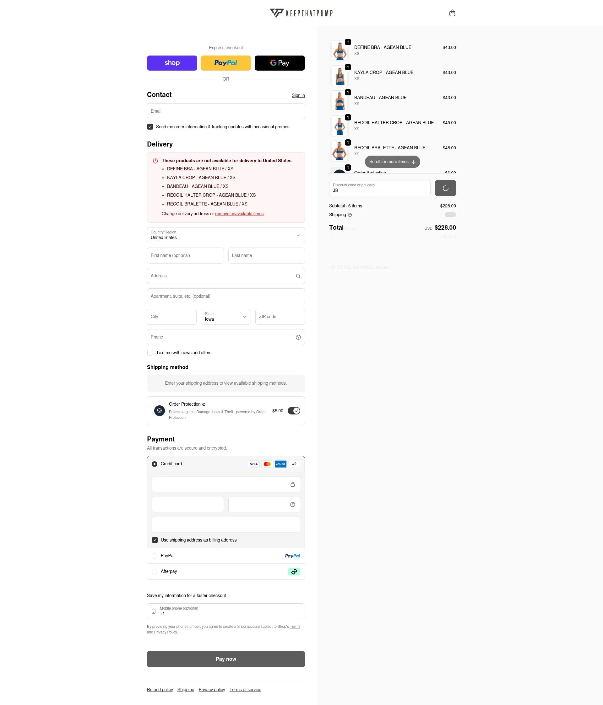Keepthatpump checkout page showing Keepthatpump discount code box | Screenshot taken by SimplyCodes community member on Feb 17, 2026