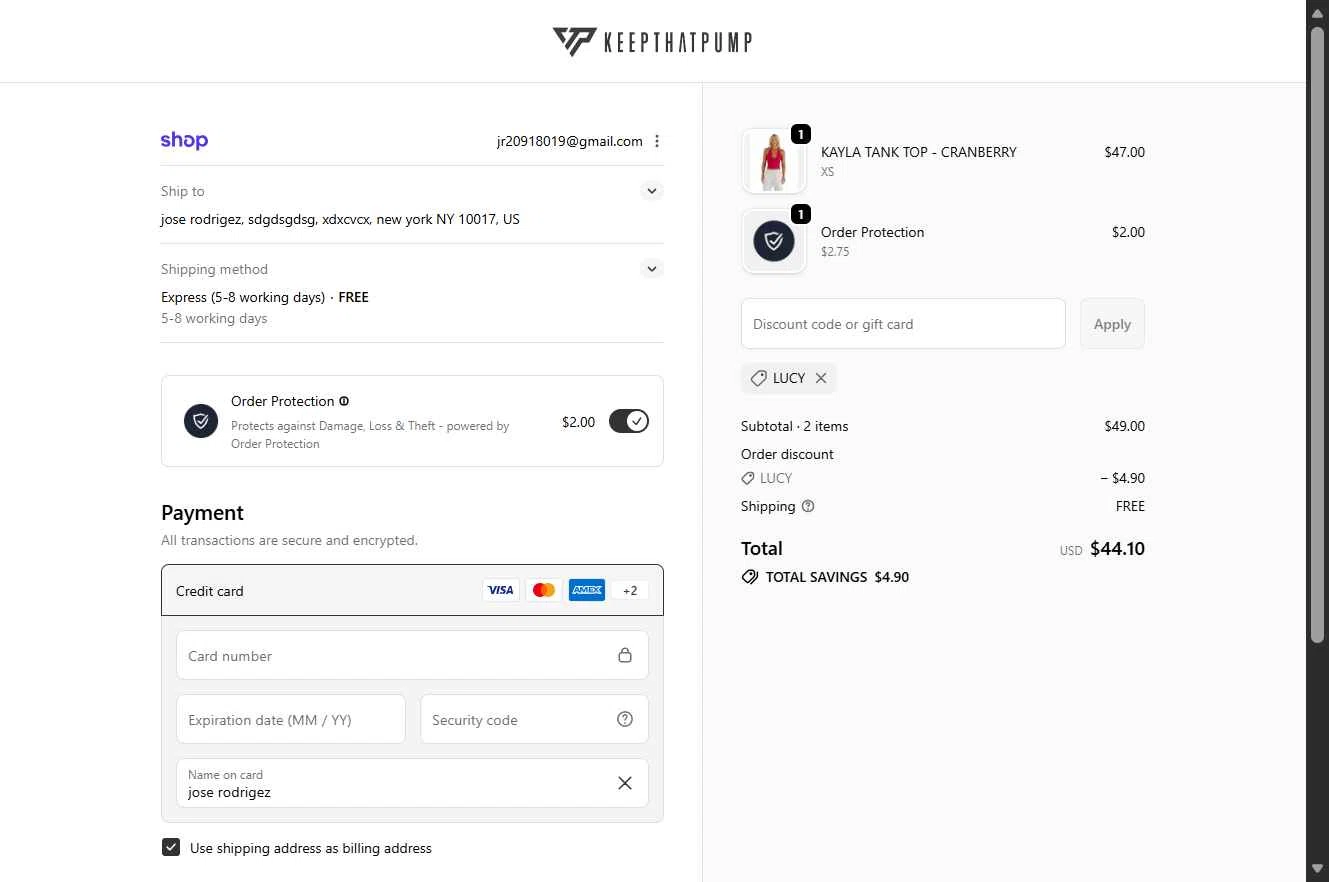 Keepthatpump checkout page showing Keepthatpump discount code box | Screenshot taken by SimplyCodes community member on Feb 17, 2026