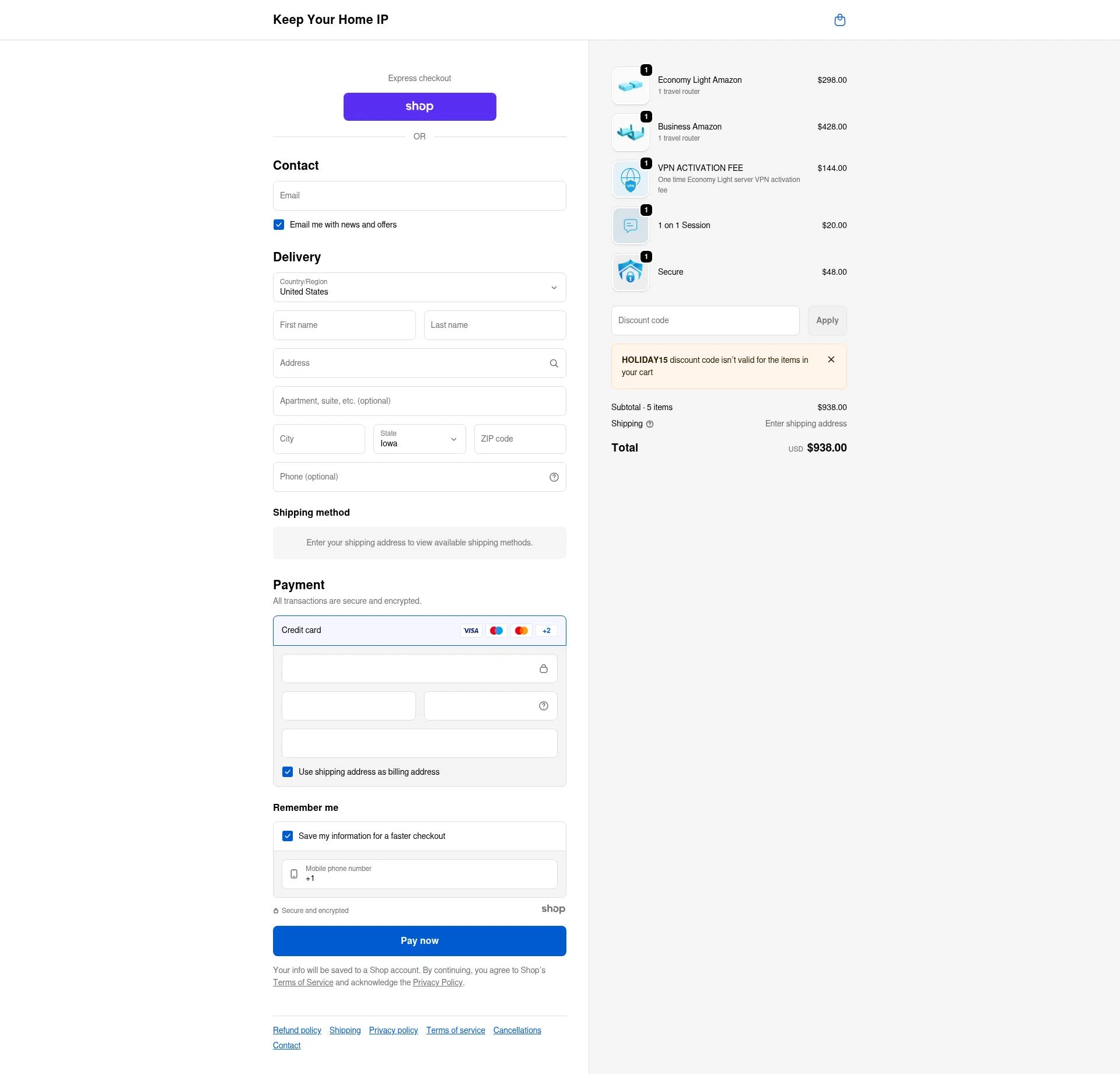 Keep Your Home IP checkout page showing Keep Your Home IP promo code box | Screenshot taken by SimplyCodes community member on Dec 23, 2025