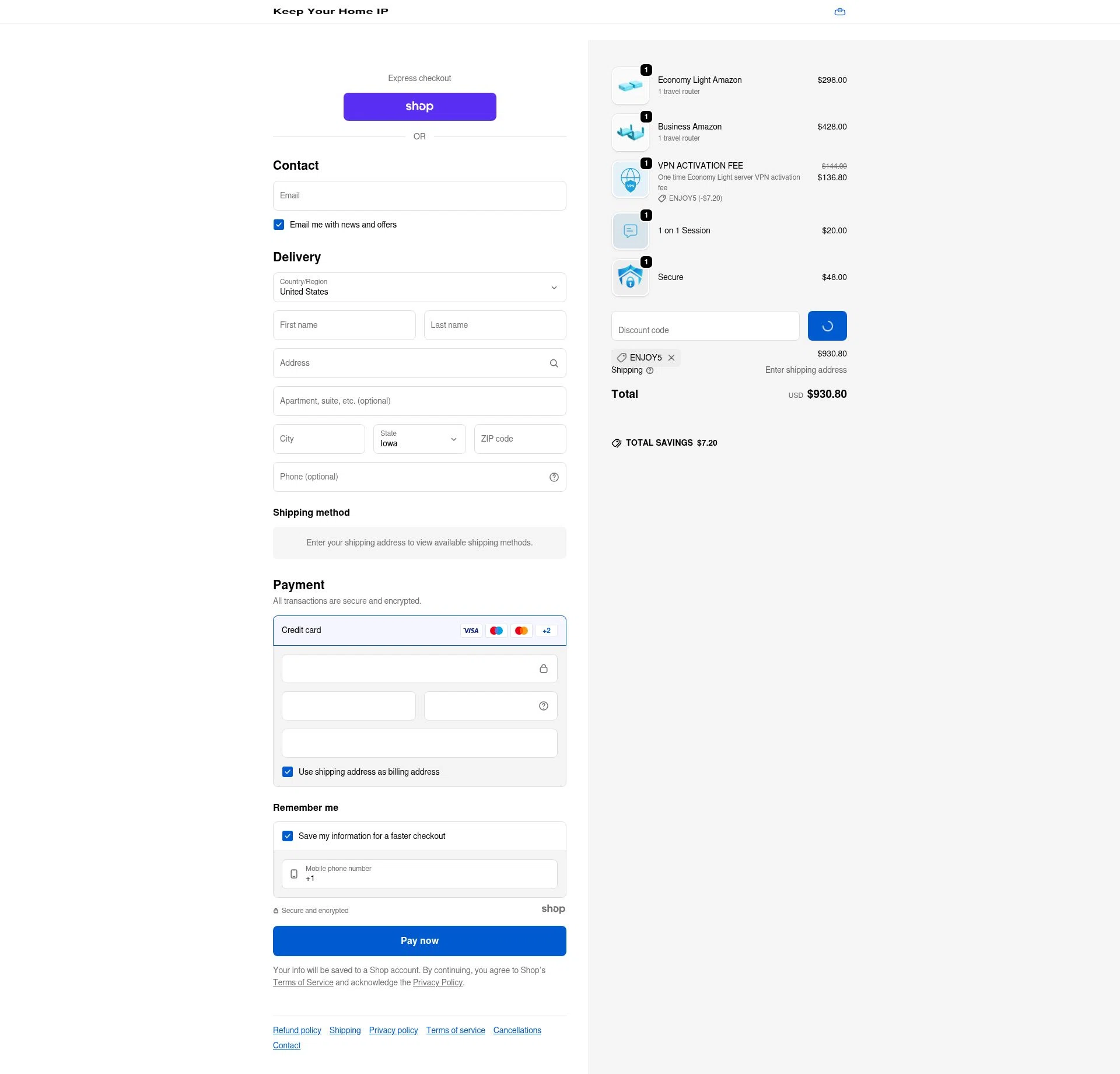 Keep Your Home IP checkout page showing Keep Your Home IP promo code box | Screenshot taken by SimplyCodes community member on Dec 23, 2025