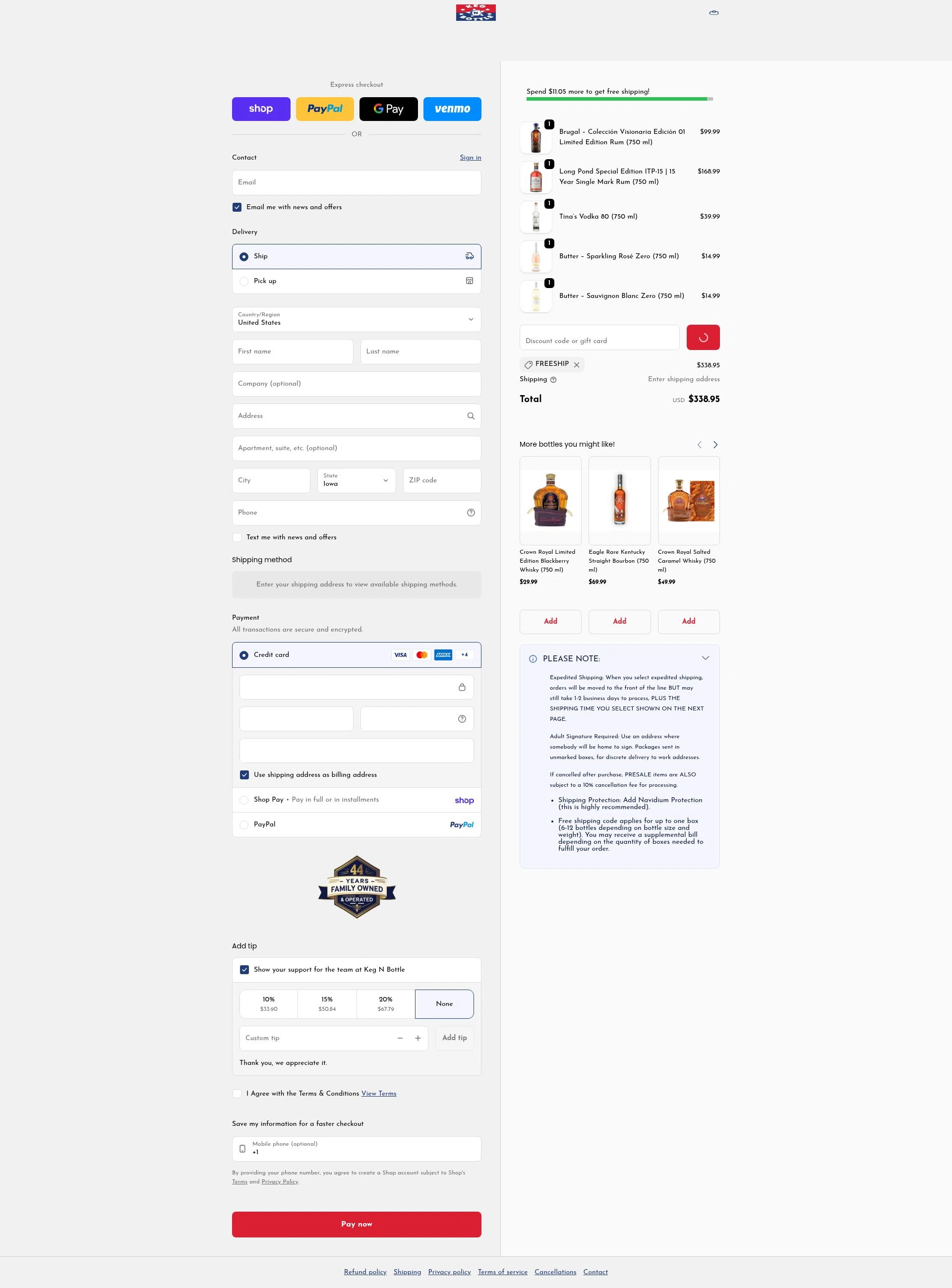 Keg N Bottle checkout page showing Keg N Bottle discount code box | Screenshot taken by SimplyCodes community member on Feb 6, 2026