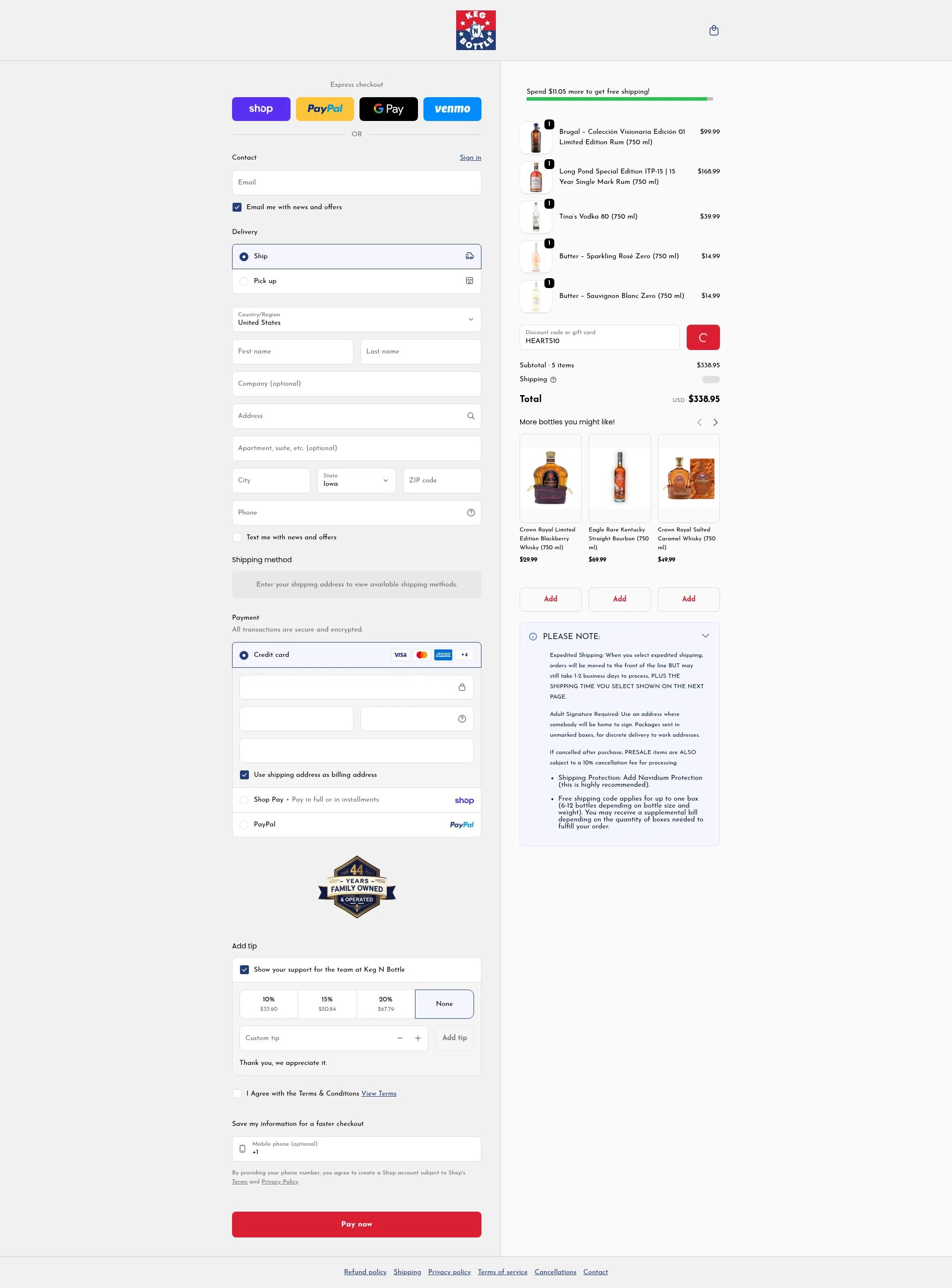 Keg N Bottle checkout page showing Keg N Bottle discount code box | Screenshot taken by SimplyCodes community member on Feb 6, 2026