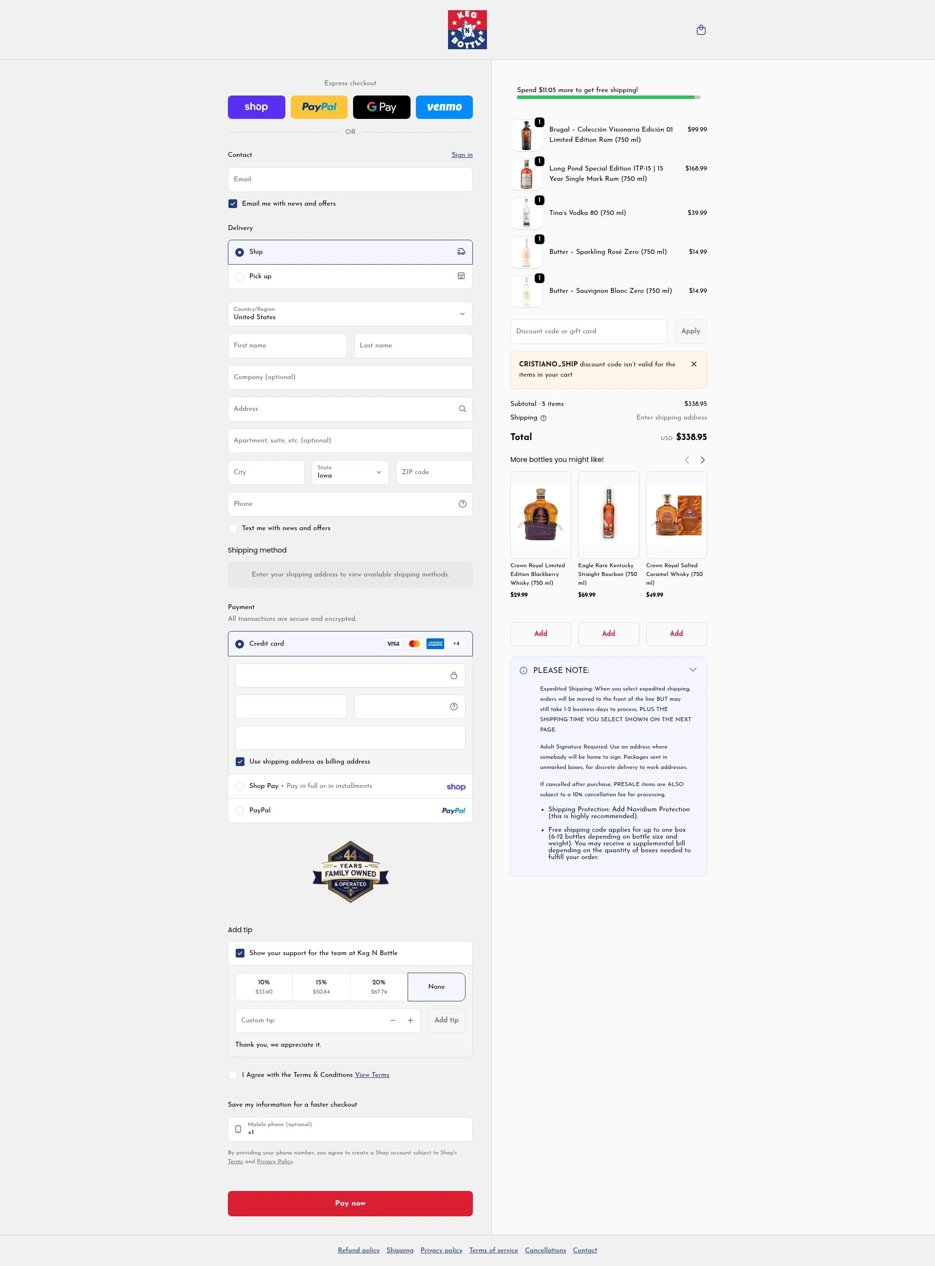 Keg N Bottle checkout page showing Keg N Bottle discount code box | Screenshot taken by SimplyCodes community member on Feb 2, 2026