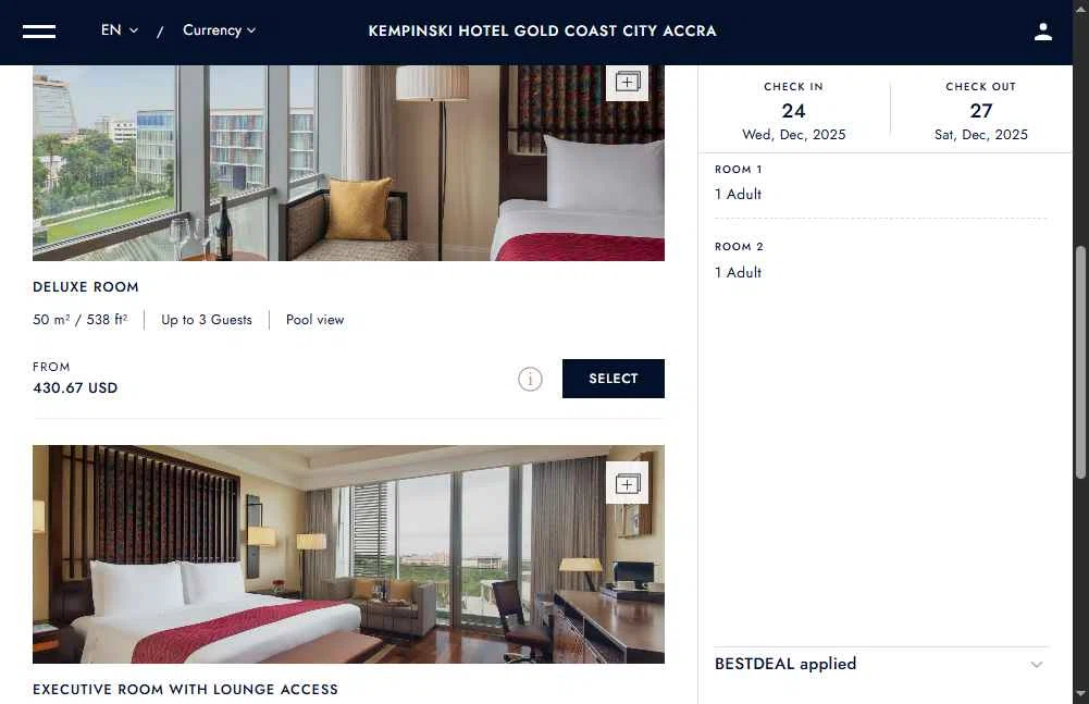 Kempinski Hotels and Resorts checkout page showing Kempinski Hotels and Resorts promo code box | Screenshot taken by SimplyCodes community member on Dec 23, 2025