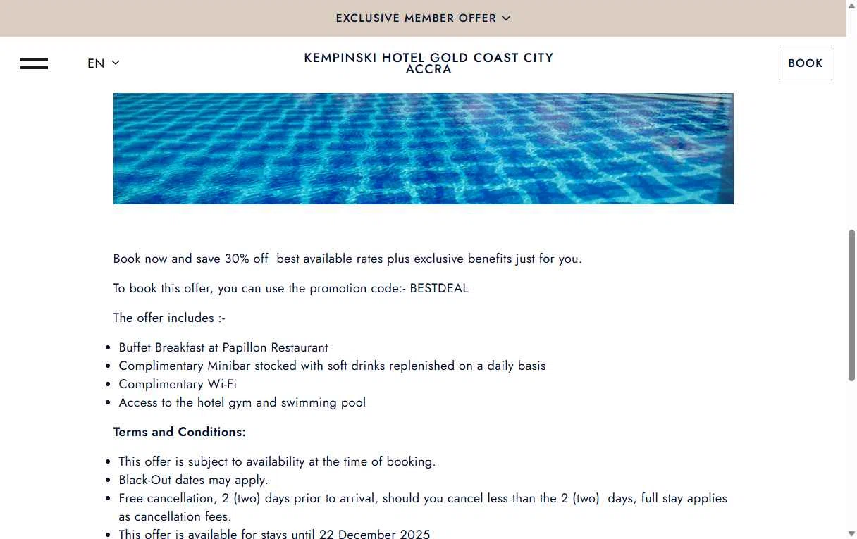 Kempinski Hotels and Resorts checkout page showing Kempinski Hotels and Resorts promo code box | Screenshot taken by SimplyCodes community member on Nov 15, 2025
