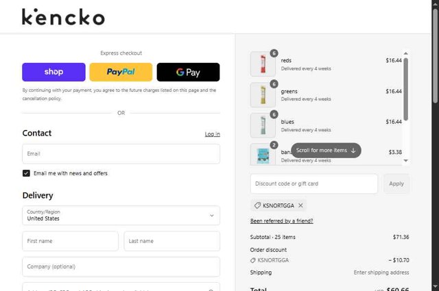 Kencko checkout page showing Kencko discount code box | Screenshot taken by SimplyCodes community member on Sep 2, 2025