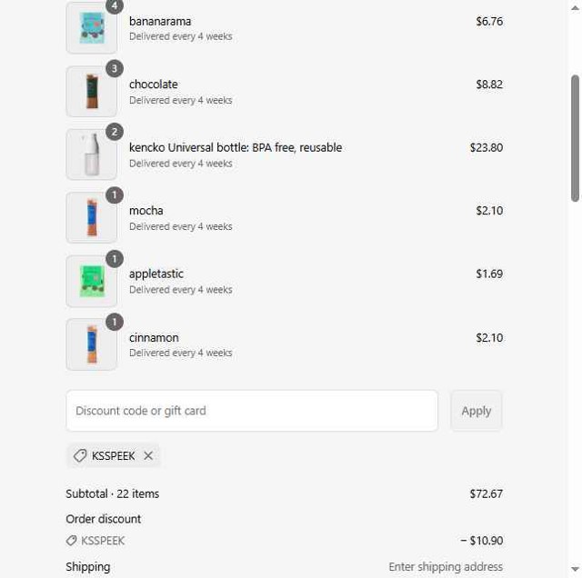 Kencko checkout page showing Kencko discount code box | Screenshot taken by SimplyCodes community member on Sep 2, 2025