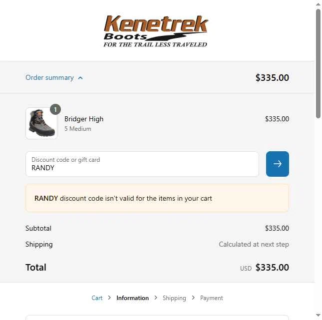 Kenetrek checkout page showing Kenetrek discount code box | Screenshot taken by SimplyCodes community member on May 16, 2025