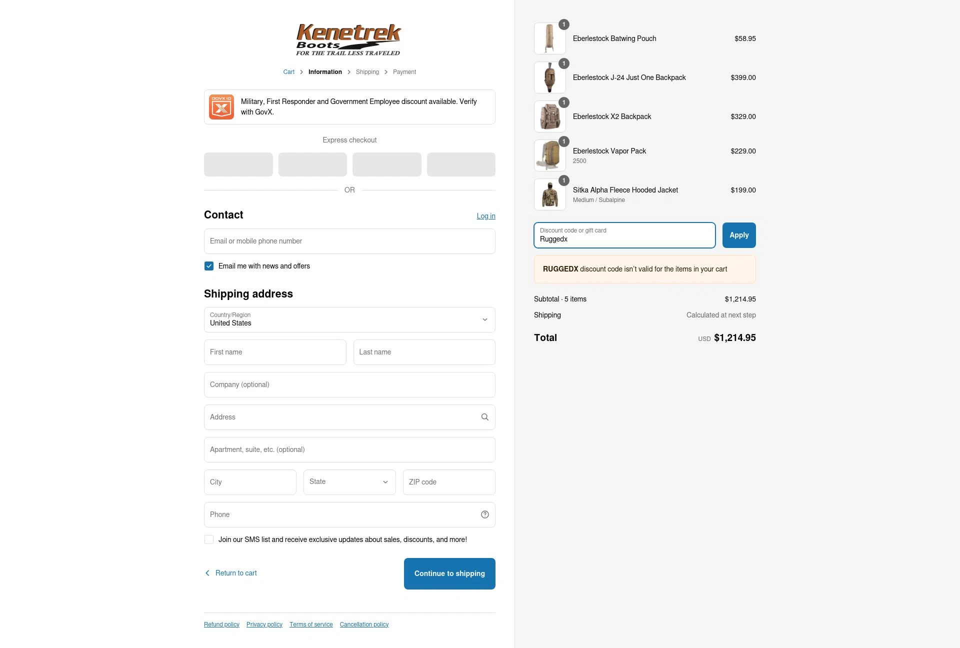 Kenetrek checkout page showing Kenetrek discount code box | Screenshot taken by SimplyCodes community member on Apr 20, 2025