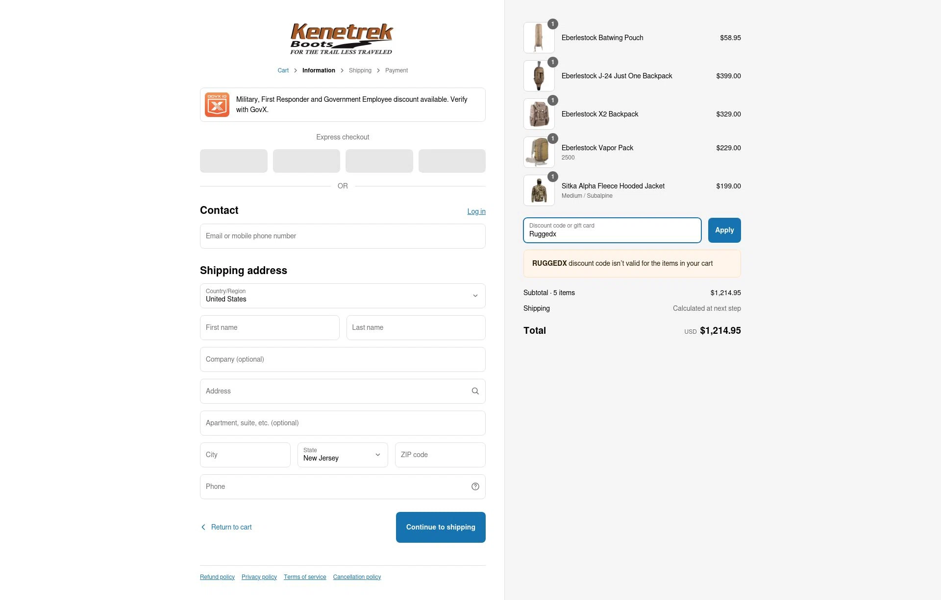 Kenetrek checkout page showing Kenetrek discount code box | Screenshot taken by SimplyCodes community member on May 16, 2025