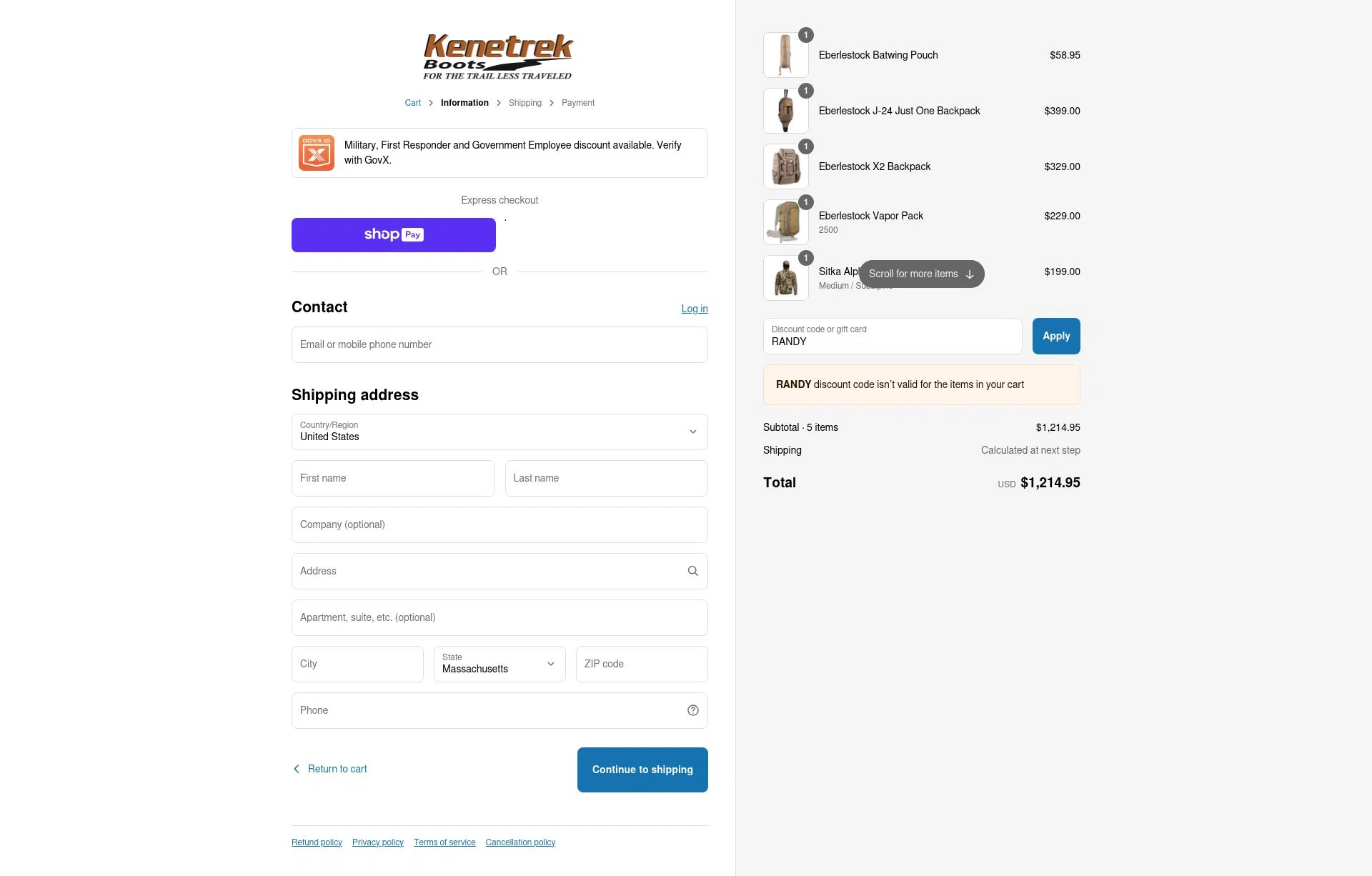 Kenetrek checkout page showing Kenetrek discount code box | Screenshot taken by SimplyCodes community member on Apr 27, 2025