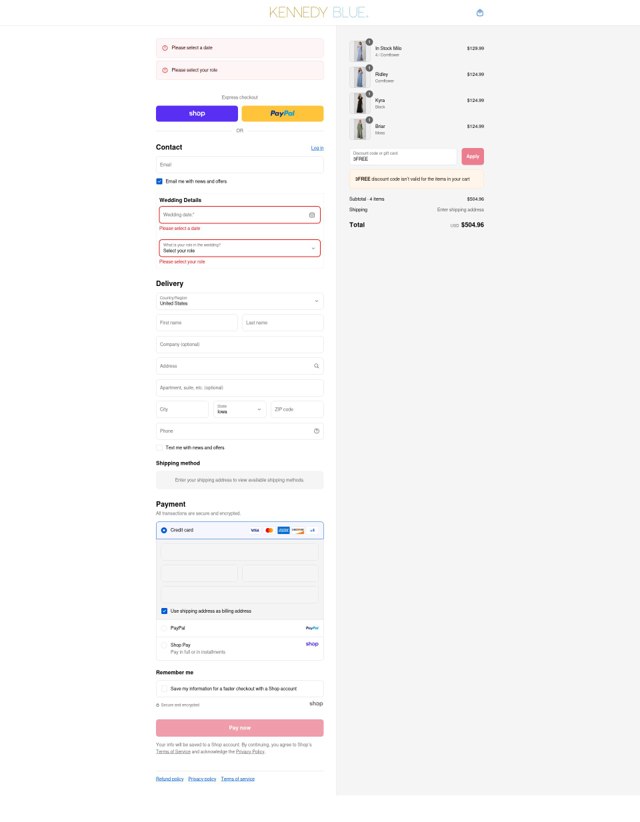 Kennedy Blue checkout page showing Kennedy Blue discount code box | Screenshot taken by SimplyCodes community member on Sep 4, 2025