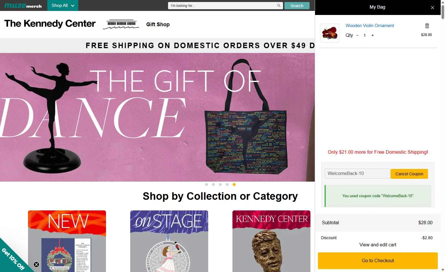 The Kennedy Center checkout page showing The Kennedy Center promo code box | Screenshot taken by SimplyCodes community member on Dec 17, 2025