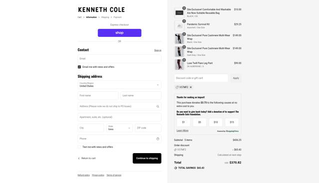 Kenneth Cole checkout page showing Kenneth Cole promo code box | Screenshot taken by SimplyCodes community member on Sep 12, 2025