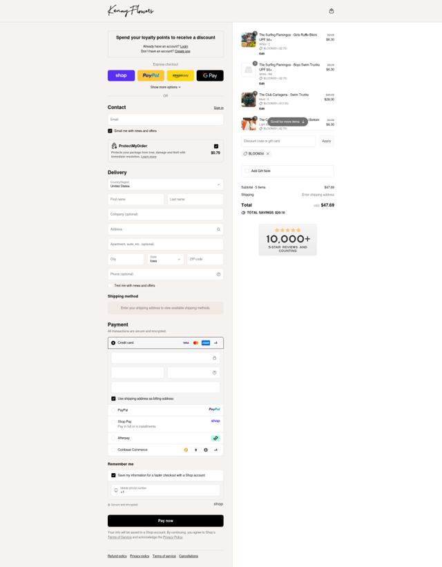 Kenny Flowers checkout page showing Kenny Flowers discount code box | Screenshot taken by SimplyCodes community member on Sep 11, 2025