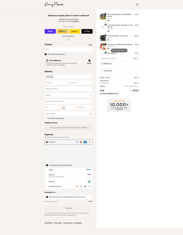 Kenny Flowers checkout page showing Kenny Flowers discount code box | Screenshot taken by SimplyCodes community member on Sep 11, 2025