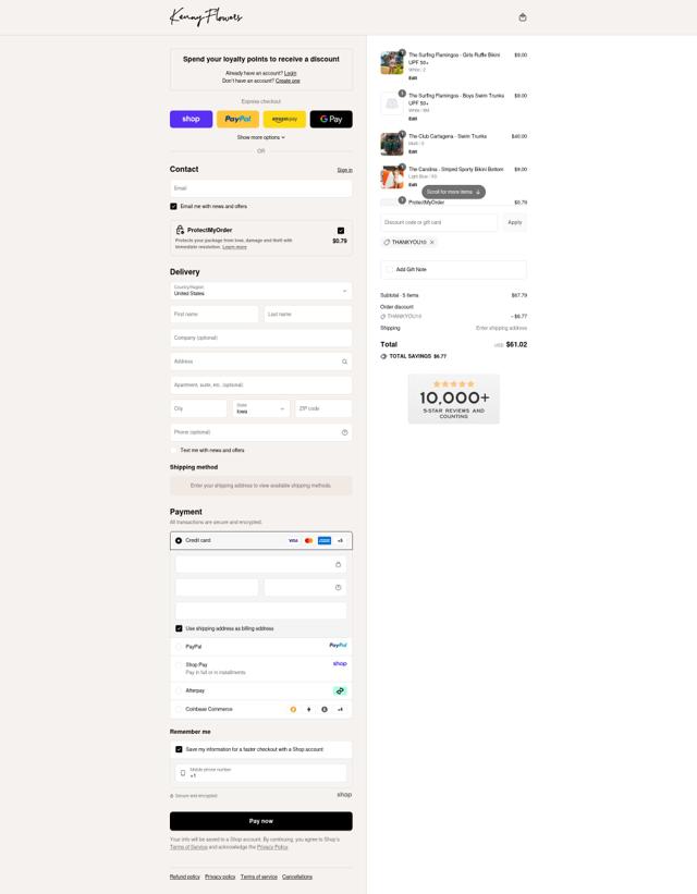 Kenny Flowers checkout page showing Kenny Flowers discount code box | Screenshot taken by SimplyCodes community member on Sep 11, 2025