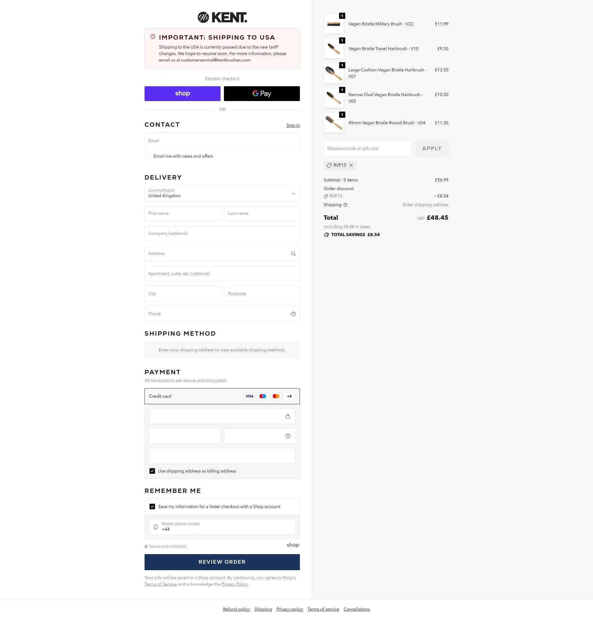 Kent Brushes checkout page showing Kent Brushes discount code box | Screenshot taken by SimplyCodes community member on Nov 13, 2025