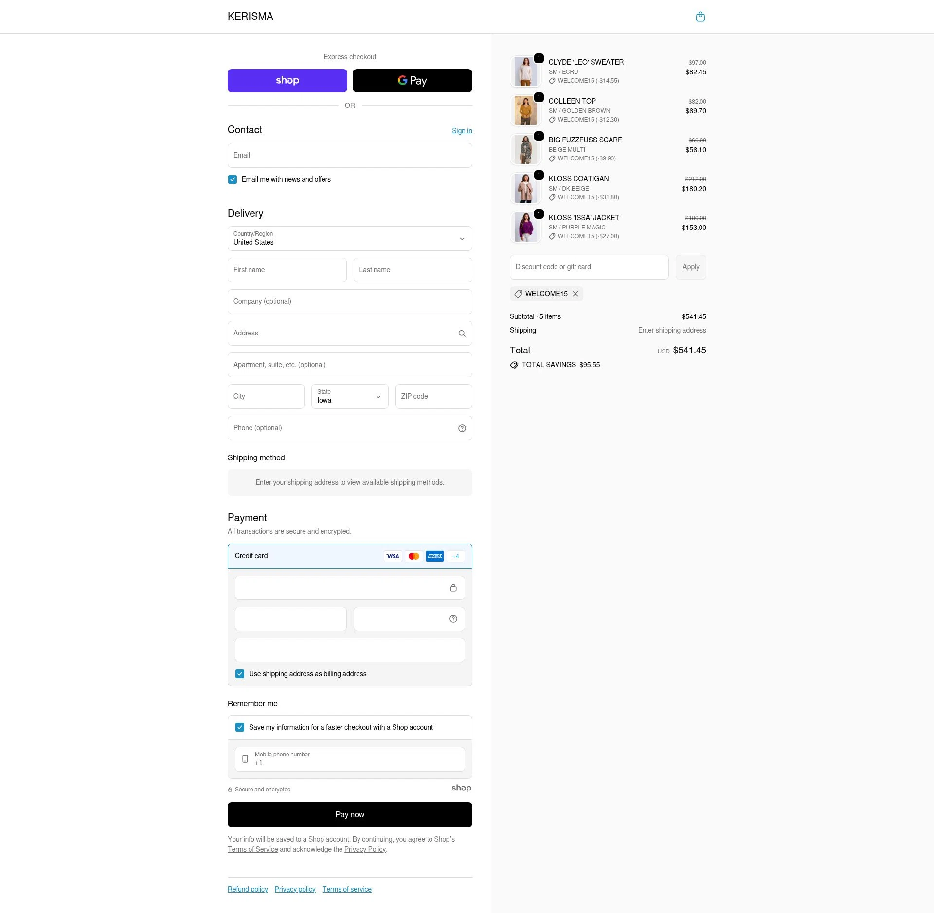 KERISMA checkout page showing KERISMA promo code box | Screenshot taken by SimplyCodes community member on Nov 17, 2025